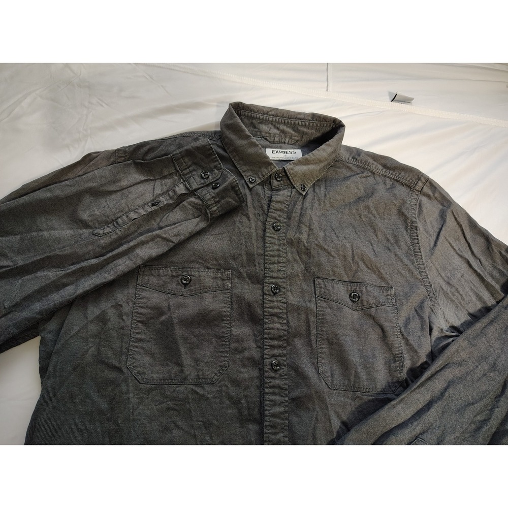 Express Mens Charcoal Gray 100% Cotton Button Down Shirt Long Sleeve Large